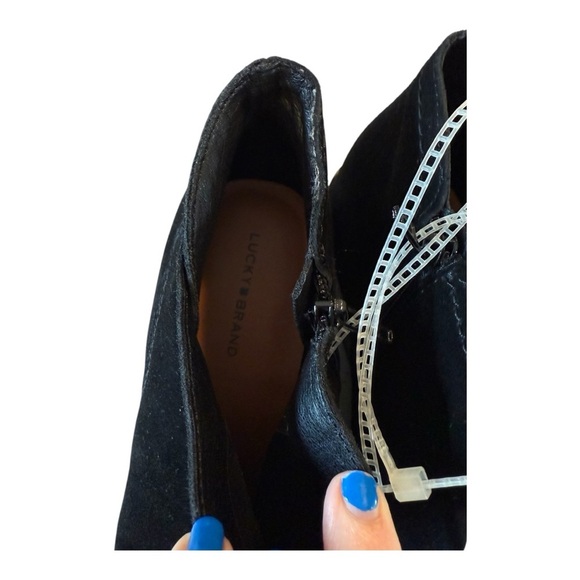 Lucky Brand Macawi Wedge Booties in Black Leather Suede Women’s Size 9.5 Boho - Picture 2 of 8